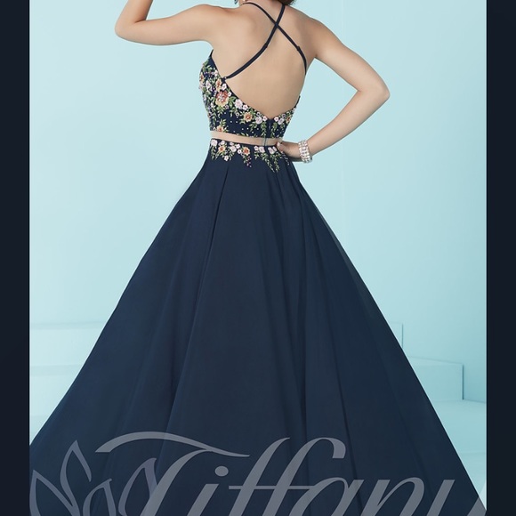 Tiffany Designs Mock Two-piece Prom Dress - Picture 2 of 3